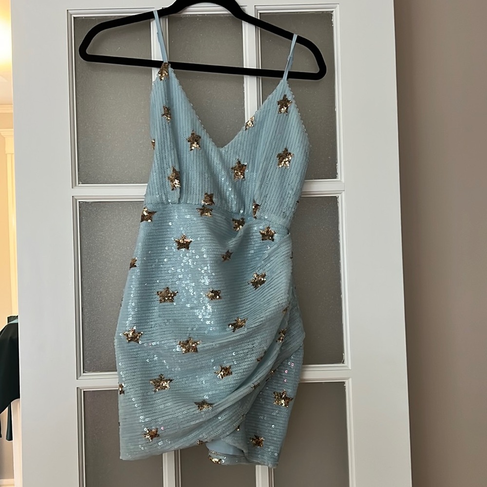 superdown Light Blue Sequin Mini Dress